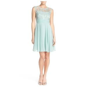 Adrianna Papell Embroidered Lace Illusion Yoke Green Fit & Flare Dress Women's 6